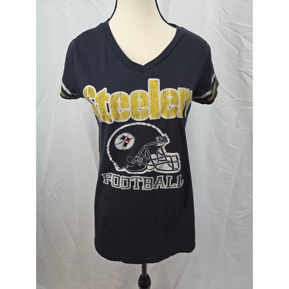 Womens Pittsburgh Steelers Football V Neck T Shirt Size‎ Large Black